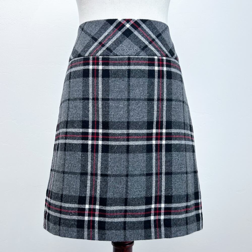 Eddie Bauer Gray Red Heritage Plaid Academia Preppy Wool Blend Mini Skirt SIZE 6